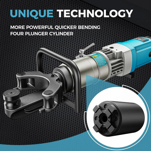 Anbull 7/8 Inch Electric Hydraulic Rebar Bender 1200W Portable Steel Bar Bending Tool For Concrete showcasing four plunger cylinder design.