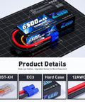 2S 6500mAh 120C LiPo Battery Pack 7.4V Hard Case With EC3 Connector Dual Pack For RC Cars with highlighted product details