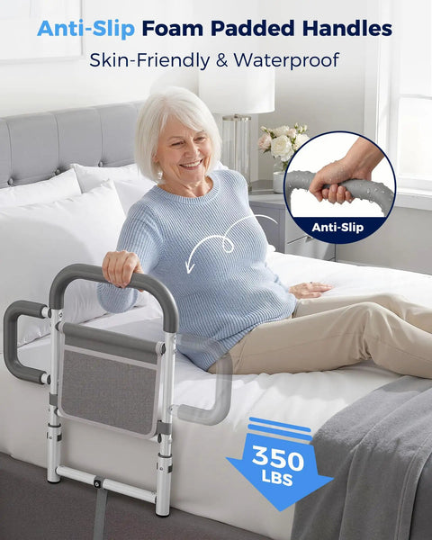 Senior Bed Rail With Dual Non Slip Handles And Storage Pouch Safe Bed Cane For Elderly And Post Surgery Recovery Reduces Falls