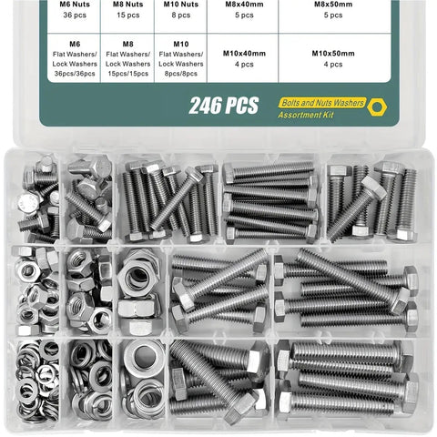 All Purpose Hex Bolt Kit M6 M8 M10 In 304 Stainless Steel, 1650 Piece Fastener Set For DIY Projects, Auto, Garage And Home Repairs, Heavy Duty Hardware Essentials. Assorted bolts nuts washers in organizer