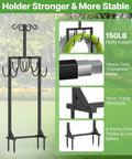 Heavy Duty Garden Hose Holder With Dual Side Hooks And Freestanding Shepherd Hook For Outdoors in garden setting