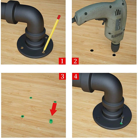 Installation steps for Rock Solid Black Wrought Iron Stair Handrail Wall Mounted Banister with Heavy Duty Brackets.
