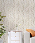 Geometric Hexagon Peel And Stick Wallpaper Removable Self Adhesive Vinyl Film For Walls And Shelves And Drawers And Furniture 17.71 Inch By 118 Inch Roll Easy To Apply No Mess Home Makeovers on living room wall with furniture.
