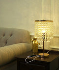 Gold Crystal Table Lamps Set Of 2 With USB Ports And 3-Way Touch Dimmer on bedside nightstand next to sofa