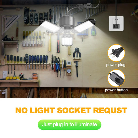 80W LED Garage Light Plug In 2 Pack 8000LM Ceiling Shop Lights With Deformable Panels for Barn and Workshop installed in a workspace