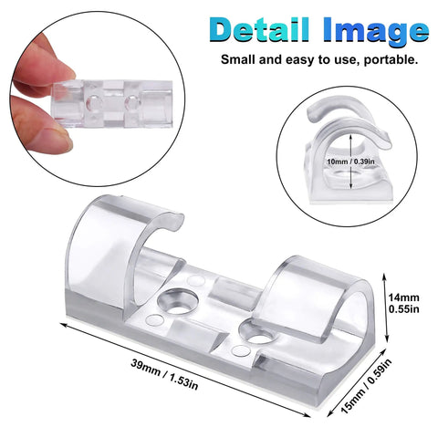 Adhesive Cable Clips Pack Of 100, Multipurpose Wire Holders For Cars, Office And Home, detailed image with dimensions
