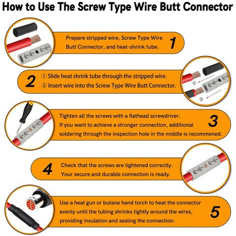 4 Gauge Wire Butt Connectors Kit For Mechanical Splices, Heavy Duty 6 Pcs 4 AWG Screw Type Connector installation steps