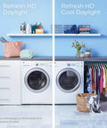 Laundry room comparison with Refresh HD Daylight and Cool Daylight lighting, showcasing color difference.