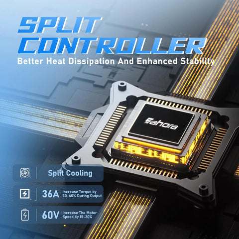 Split controller for heavy duty electric bike, showcasing heat dissipation features and enhanced stability.
