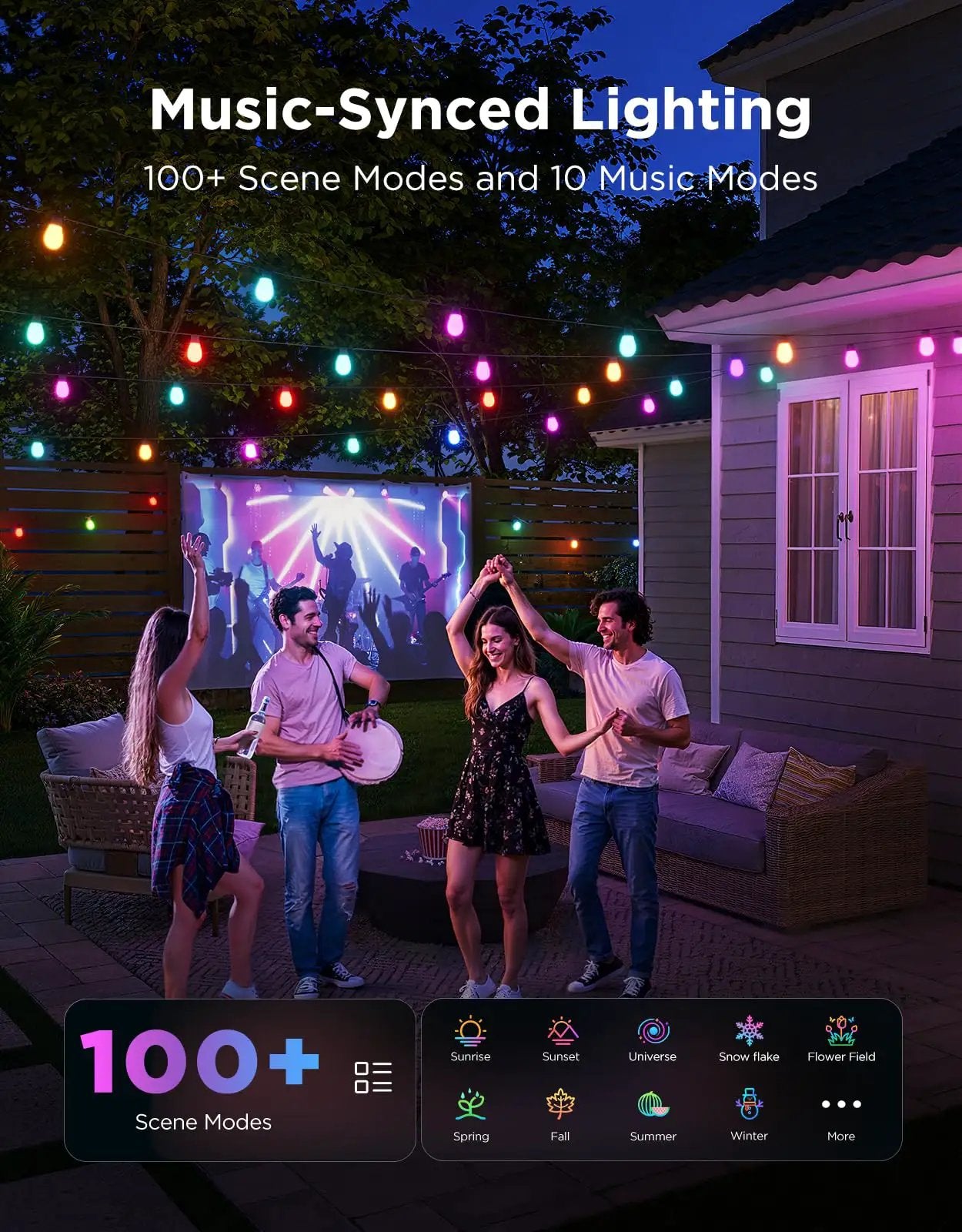 Lit Outdoor String Lights 96ft Dual Rope RGBC ✓