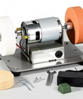 Hella Versatile Mini Bench Grinder Fitted With Three High Speed Buffing Wheels For Razor Knife Sharpening And Spotless Metal Polish A Badass Setup For Weekend Builders And Serious Diy Crafters showing motor and buffing wheels on sturdy base.