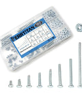 160 Piece Screw And Nut Kit For DIYers Eight Sizes From One Quarter To Two Inches Includes Zinc Plated Carbon Steel Phillips Pan Head Screws And Eighty Matching Hex Nuts For Cabinets Electrical And General Repairs, assorted sizes