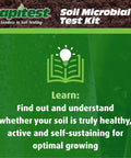 Soil Microbial Test Kit packaging, text highlights soil health, microbial activity, and self-sustaining growth