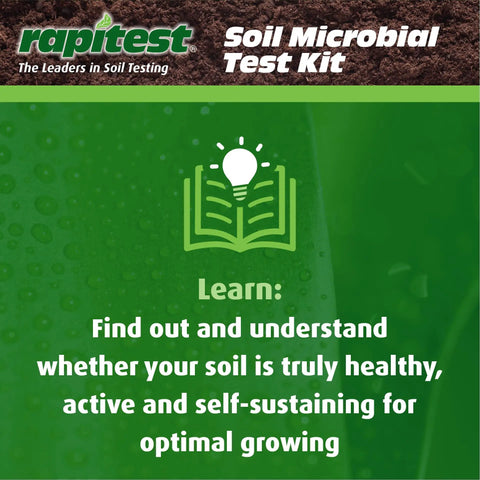 Soil Microbial Test Kit packaging, text highlights soil health, microbial activity, and self-sustaining growth