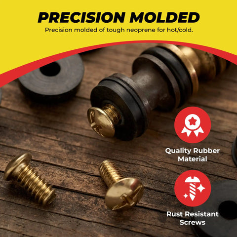 Assorted Faucet Washers Kit For Indoor And Outdoor Repair with precision molded neoprene washers and rust-resistant screws.