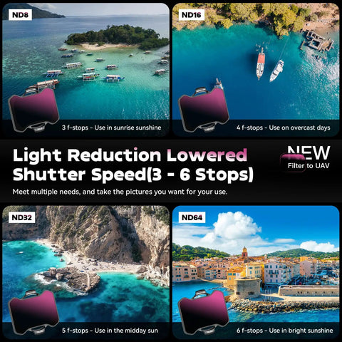 Avata 2 Drone ND Filter Set 6 Pack UV CPL ND8 ND16 ND32 ND64 For Crisp Exposure Control And Sharper Aerial Footage In Bright Sun And Low Light.