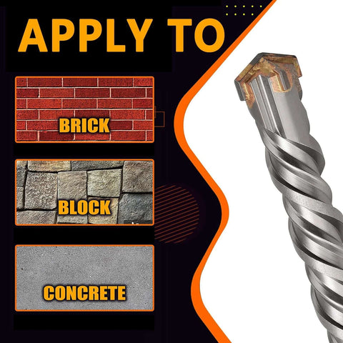 Side view of SDS Plus rotary hammer drill bit for concrete; 7/8 in diameter, 8-1/4 in length, carbide-tipped.