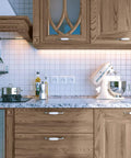 Flint Gray Oil Based Wood Stain One Quart Penetrating Finish For Furniture And Cabinets, kitchen with gray stained cabinets and mixing tools.