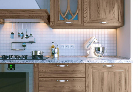 Flint Gray Oil Based Wood Stain One Quart Penetrating Finish For Furniture And Cabinets, kitchen with gray stained cabinets and mixing tools.