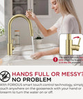 FORIOUS Gold Touch Kitchen Faucet with Pull Down Sprayer, Single Hole with touch control, woman washing hands.