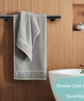 16 Inch Black Metal Door Pull Handles Set of 2 installed as towel rack in bathroom
