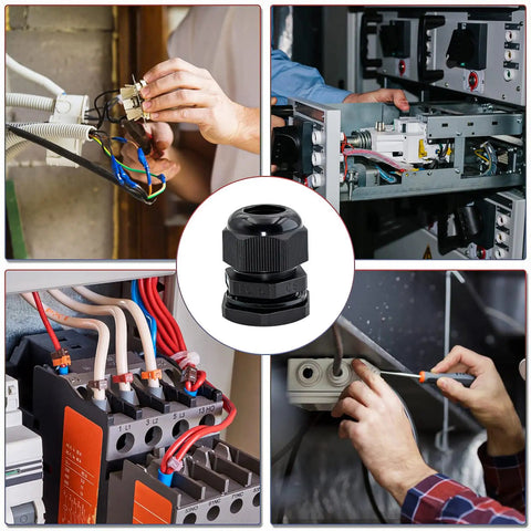 Waterproof Nylon Cable Gland Fittings One Eighth To Five Sixteenth Inch Four To Eight Mm Pack Of Twenty Five Sealed with gaskets shown in various wiring installations.