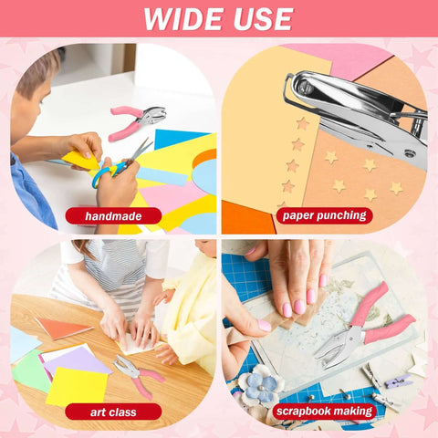 Star And Heart Hole Punch Set 1/4 Inch Handheld Paper Punch With Soft Grip Pink Handles Two Pack For Tags Clothing Tickets Scrapbooking And Craft Projects Durable Stainless Steel in use for crafts and scrapbooking
