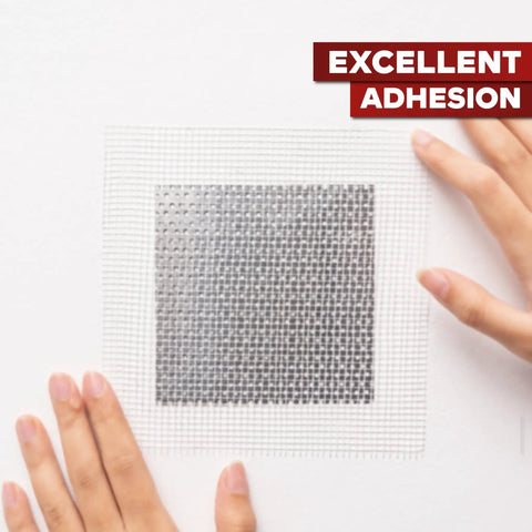 Person applying a patch from Heavy Duty Aluminum Drywall Patch Kit 12 Pack With Fiberglass Mesh Mess Free Self Adhesive Wall And Ceiling Hole Patches