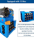 Professional Hydraulic Hose Crimping Machine Slick 0.55 To 2.72 Inch Electric Rubber Hose Press showing 13 durable dies installed.