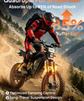 Rider on Beast 1500W Electric Dirt Bike with 48V 20Ah Battery navigating off-road terrain, showcasing full disc brakes and suspension.