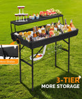 Portable Cooler Table With Extra Storage Shelf For Outdoor Parties And Entertaining Alloy Steel Black Finish Picetable Model Sturdy Yet Lightweight