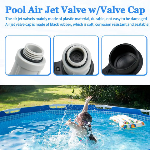 Pool Air Jet Valve and Cap Kit for Above Ground Pool Inlets, Replacement Part Compatible with 26165EH and More, Easy Install
