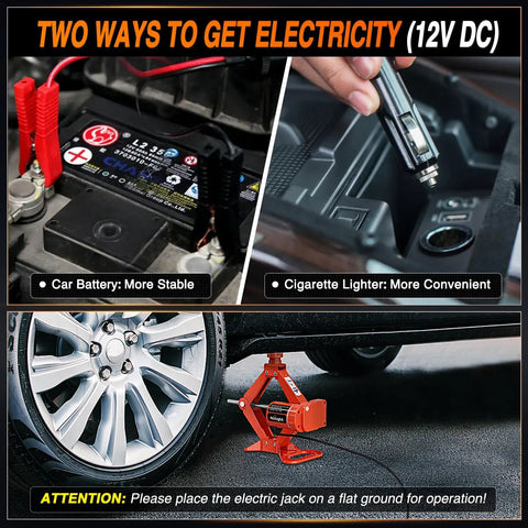 Electric Car Jack 3 Ton Floor Jack Kit With Remote 12V Auto Scissor Lift Portable Tire Change Tool 6600LBS Capacity Double Pad Orange Red Finish Easy One Touch Lift For Quick Car Repairs