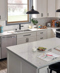 Modern kitchen with Single-Handle Kitchen Faucet With Pull-Out Spray In Matte Black, Fits 1 Or 3-Hole Installations, 8-Inch Mount.