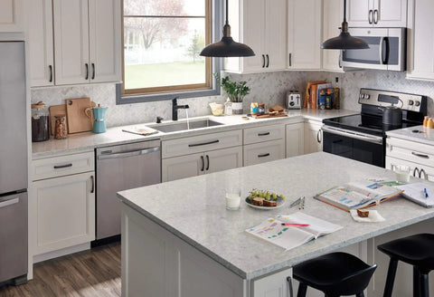 Modern kitchen with Single-Handle Kitchen Faucet With Pull-Out Spray In Matte Black, Fits 1 Or 3-Hole Installations, 8-Inch Mount.