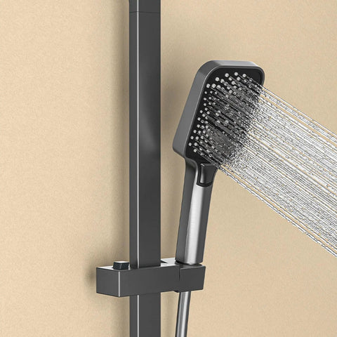 CUTPOIY Shower System Wall Mounted handheld shower with water spray, mounted on wall with adjustable height feature.