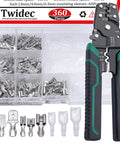 360 Piece Quick Splice Wire Spade Connector Kit with crimp tool, terminals, and insulating sleeves for electrical wiring