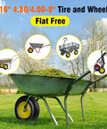 Flat Free 4.80 4.00 8 Inch Wheel And Tire For Wheelbarrows And Hand Trucks with garden tools in background