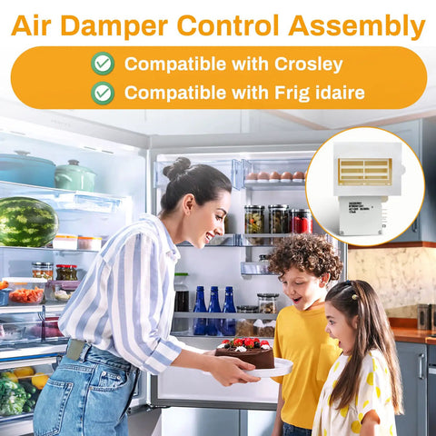 Rock Solid Refrigerator Damper Assembly For Reliable Cooling Air Damper Control Replacement showing family near fridge.