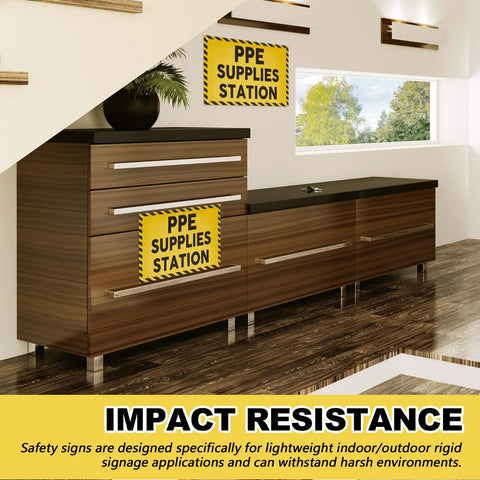 4 Pack PPE Supplies Station Sign 10 By 7 Inches Plastic Sign For Workplace With Mounting Holes Indoor Outdoor Construction Yellow