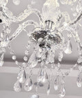 Close-up of Five Light Crystal Pendant Chandelier With Acrylic Beads, Plug In Pendant Lights, Clear Cord, On Off Switch, H19 Inch
