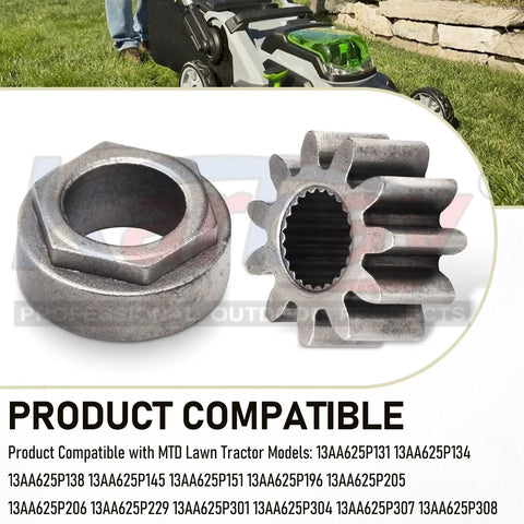 Steering Pinion Gear And Bushing Kit For MTD Lawn Tractors, Eleven Tooth Pinion With Splines, Bushing With Hexagonal Shape