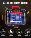WORKPRO 455-piece drill and driver bit set in blue portable case with titanium twist bits