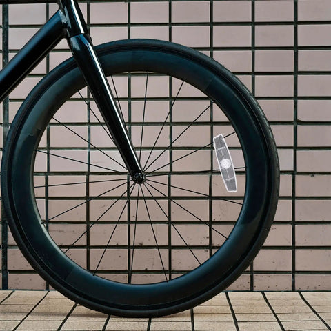 Bike wheel with 4 Pack Bike Wheel Reflectors For Night Riding Bicycle Spoke Reflectors For Mountain And Road Bikes With Easy Install Kit shown