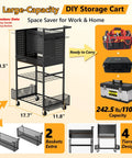 Heavy Duty Four Tier Metal Rolling Tool Cart With Pegboard And Storage Baskets For Garage And Shop Use Mobile Tool Organizer