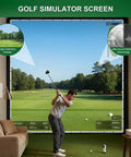 Indoor Outdoor Golf Simulator Impact Screen Easy To Install Backdrop For Practice With High Impact Resistance displayed in a room