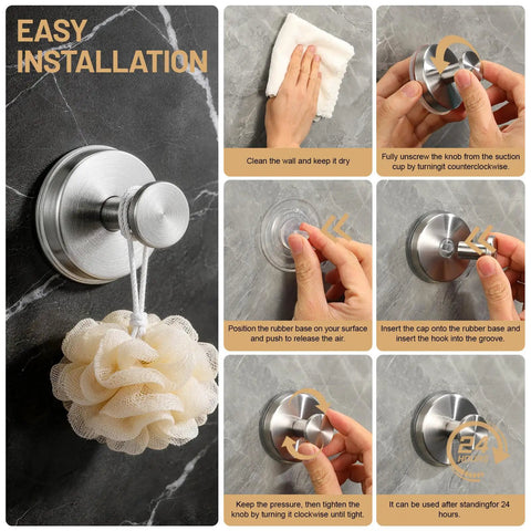 Easy installation guide for Heavy Duty Suction Cup Hooks For Bathroom No Drill Towel And Robe Holder Renters Dream.