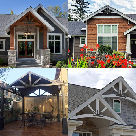 Installed Beefed Up Heavy Duty Black Powder Coated Gable Plate And 12 By 12 Pitch Gable Bracket Set on pergolas and gables