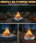 60 Inch Fire Pit Ring Heavy Duty Galvanized Steel For Outdoor Wood Burning Pits With Spark Guard Heat Resistant Campfire