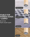 Effortless Carpet Gliding Chair Leg Sliders 8 Pack Clear Silicone With PTFE Bottom shown on various carpet types.